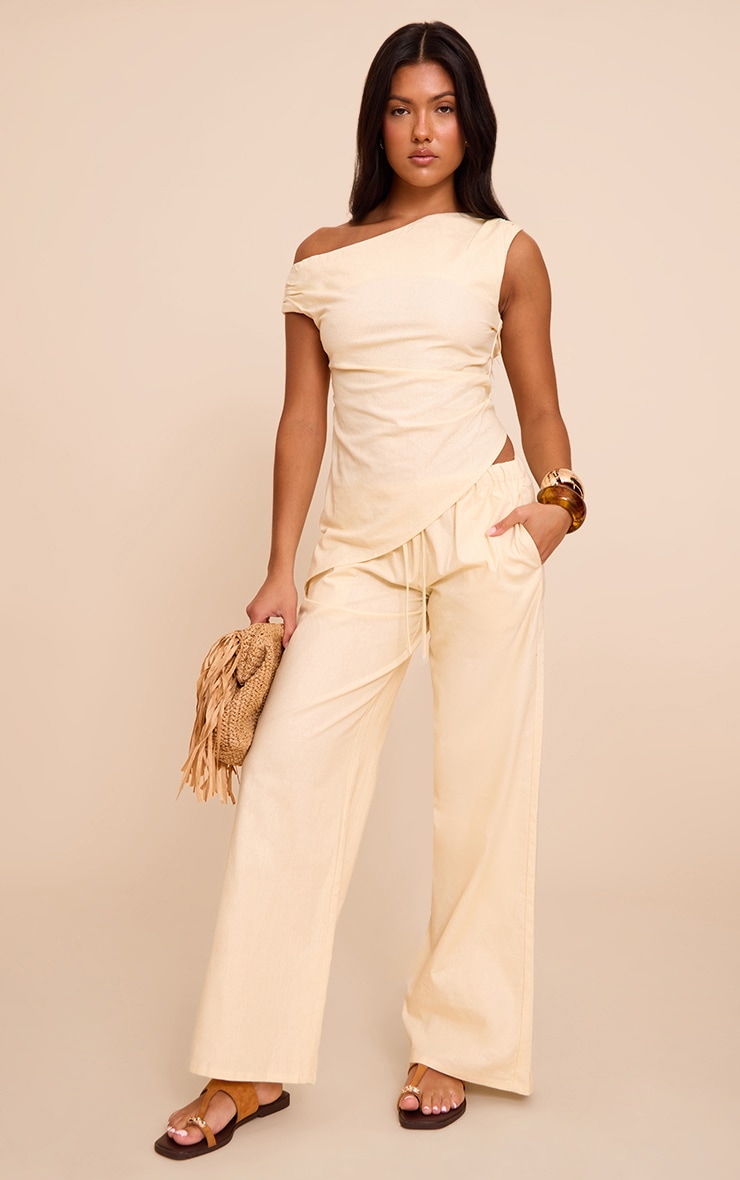Beige Woven One Shoulder Asymmetric Long Top image 3