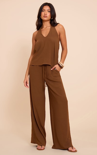 Chesnut Textured Woven Casual Wide Leg Pants