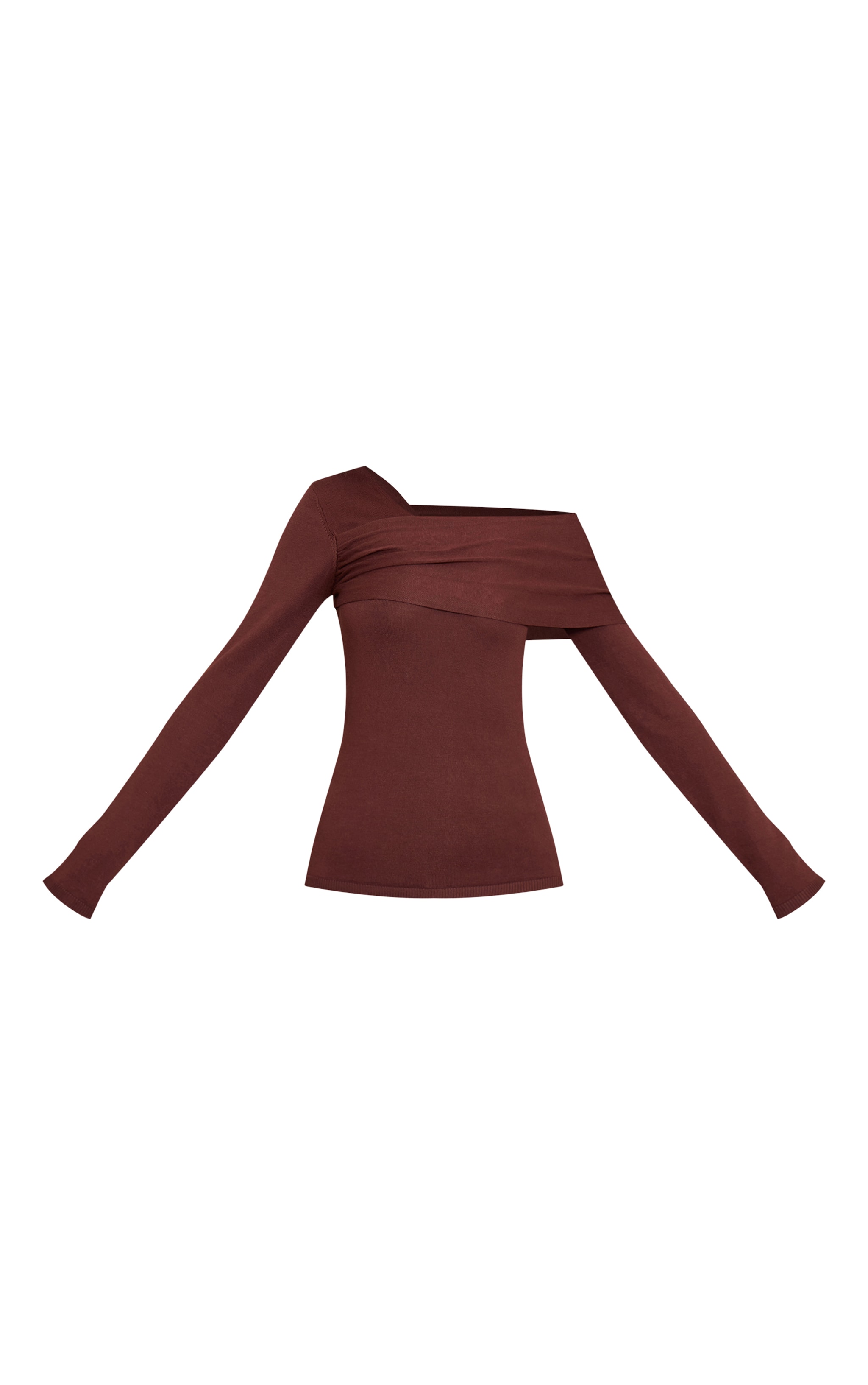 Tall Chocolate Long Sleeve Asymmetric Shoulder Knitted Top image 5