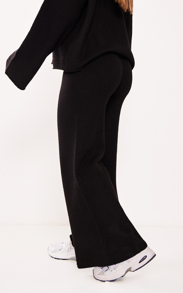 Petite Black Luxe Knit Wide Leg Trousers | Petite