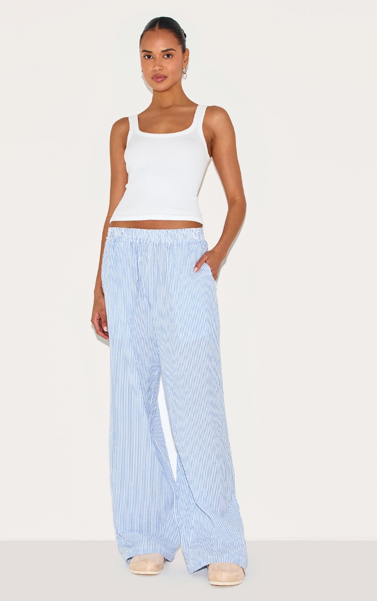 Blue Pinstripe Elasticated Waist Pants image 1