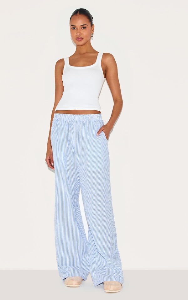 Blue Pinstripe Elasticated Waist Pants
