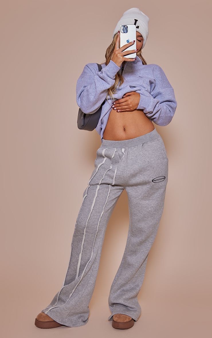 Grey Exposed Seam Detail Flared Sweatpants image 1