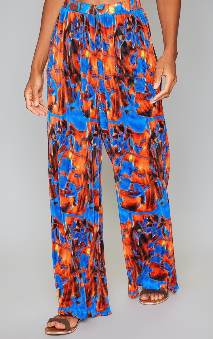 Orange Abstract Plisse High Waist Pants PrettyLittleThing AUS