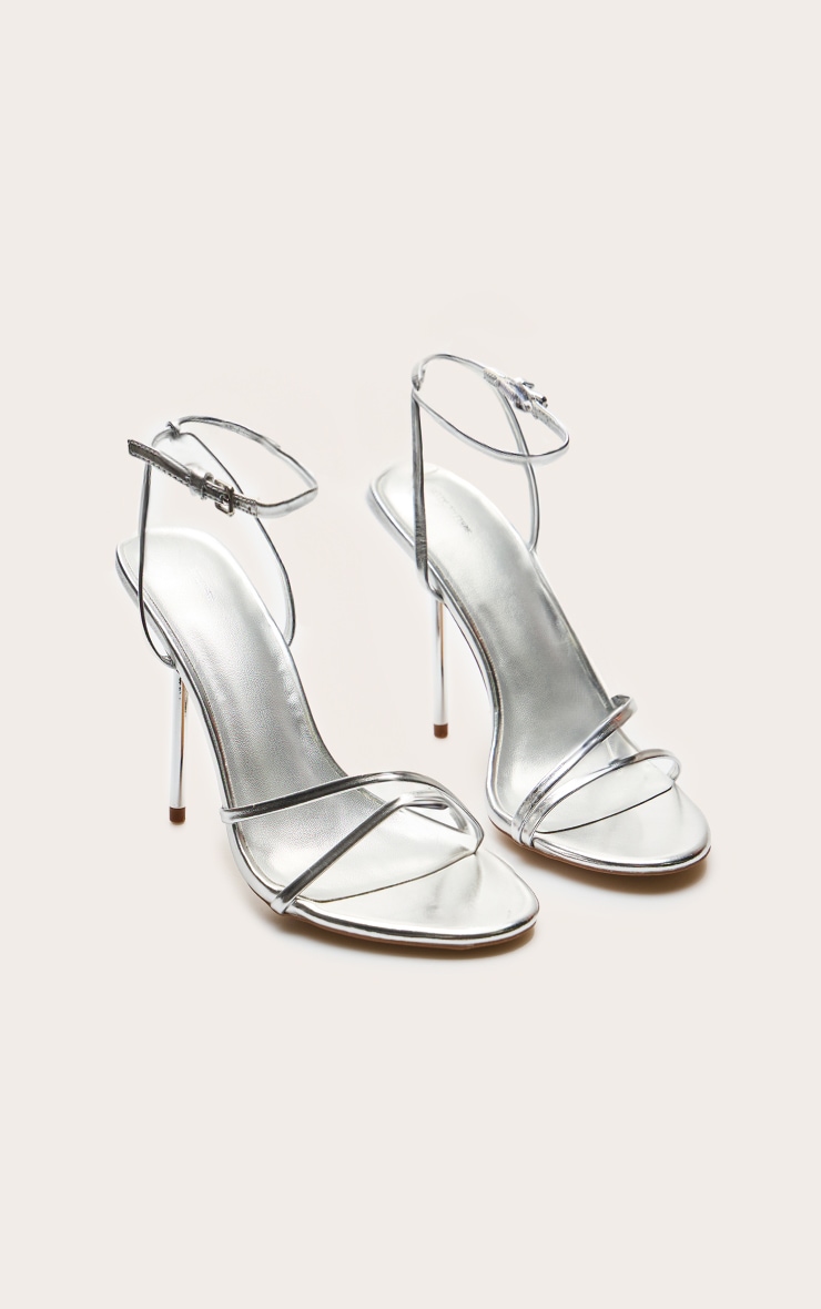 Silver Pu Round Toe Asymmetric High Stiletto Heeled Sandals image 3