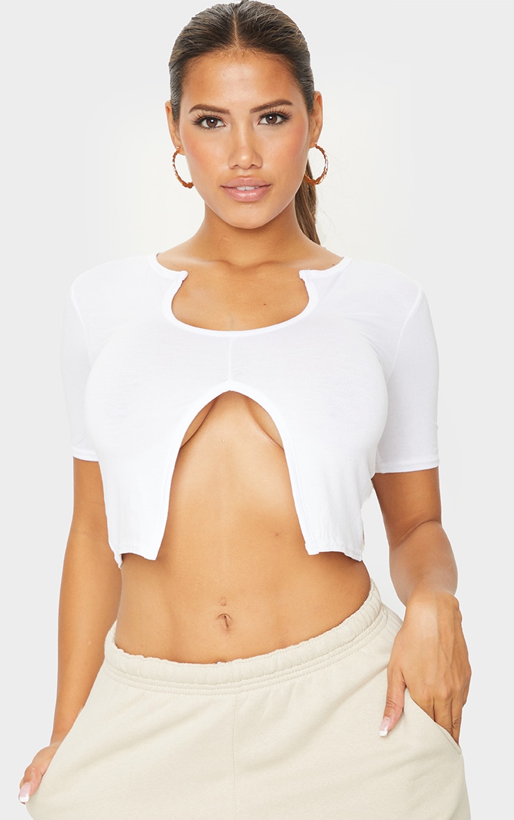 Shape - Crop top en jersey blanc découpé à manches courtes