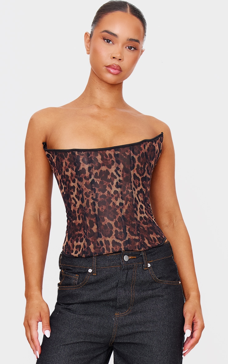 Corset bustier en mesh imprimé léopard à lacets image 4