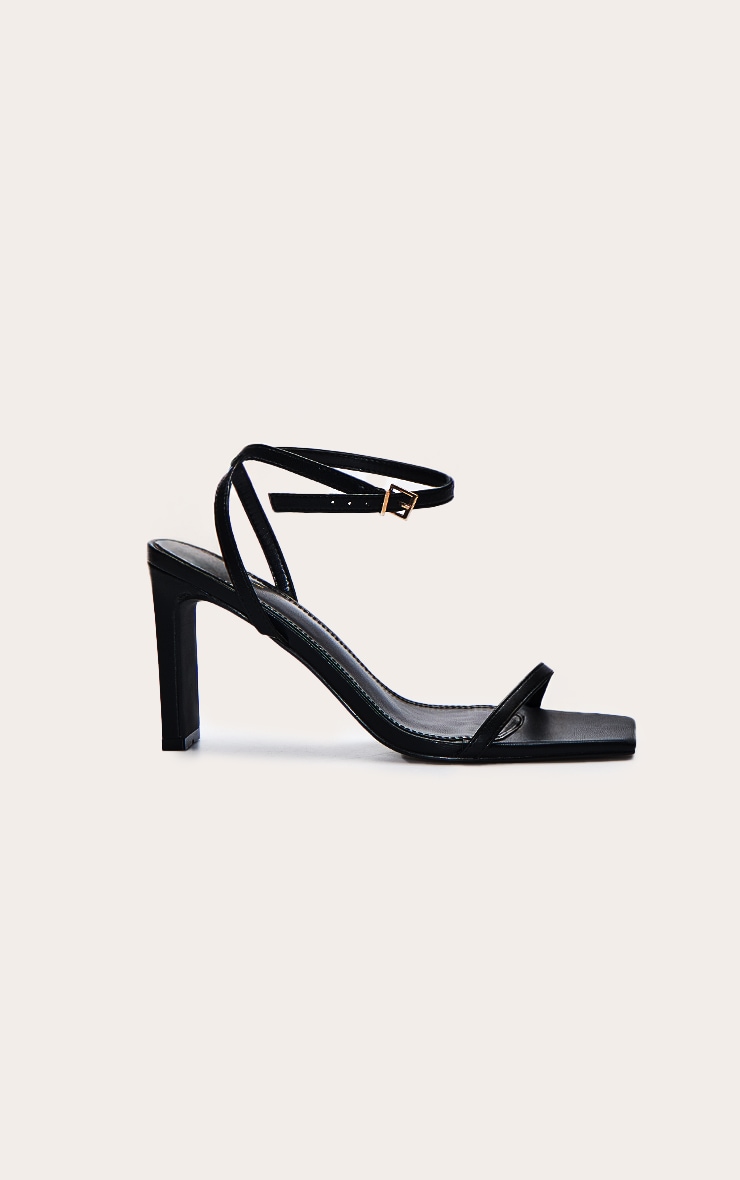 Black Square Toe Slim Block Heel Barely There Sandal image 2