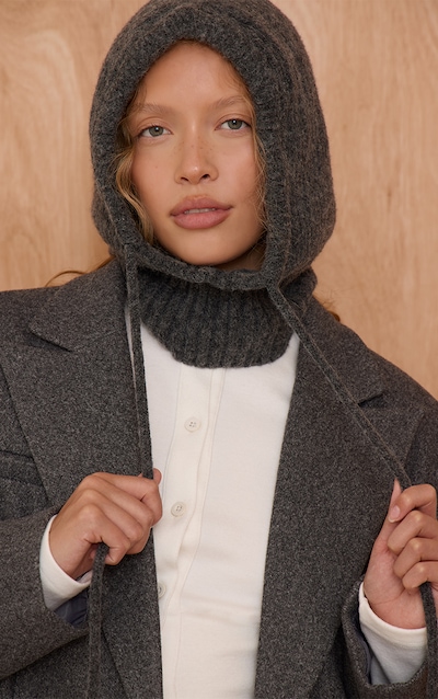 Cagoule en maille tricot brossée gris anthracite