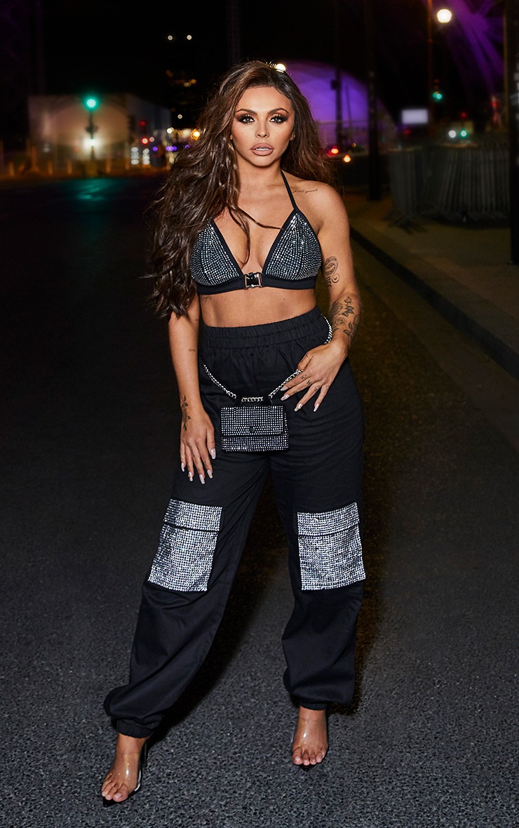 Black Diamante Pocket Detail Cargo Pants