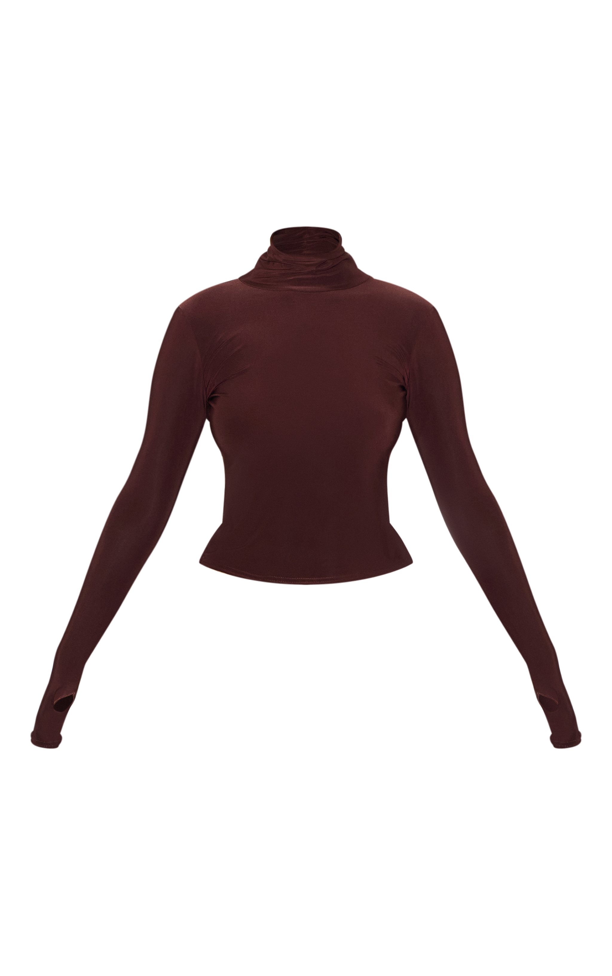 Chocolate Slinky High Neck Thumb Detail Long Sleeve Top image 5