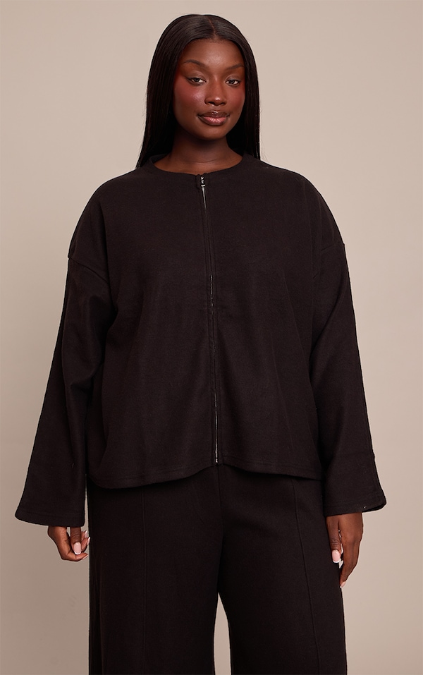 Plus Black Soft Touch Zip Through Sweatshirt