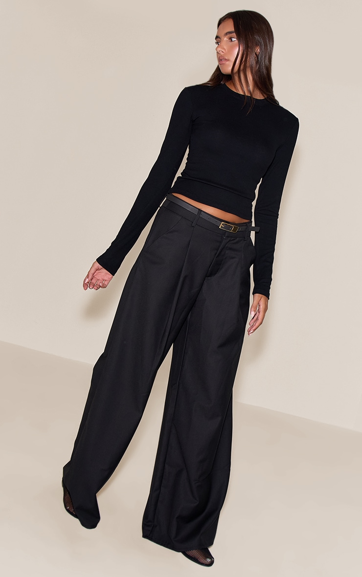Black Soft Rib Crew Neck Long Sleeve Top image 3