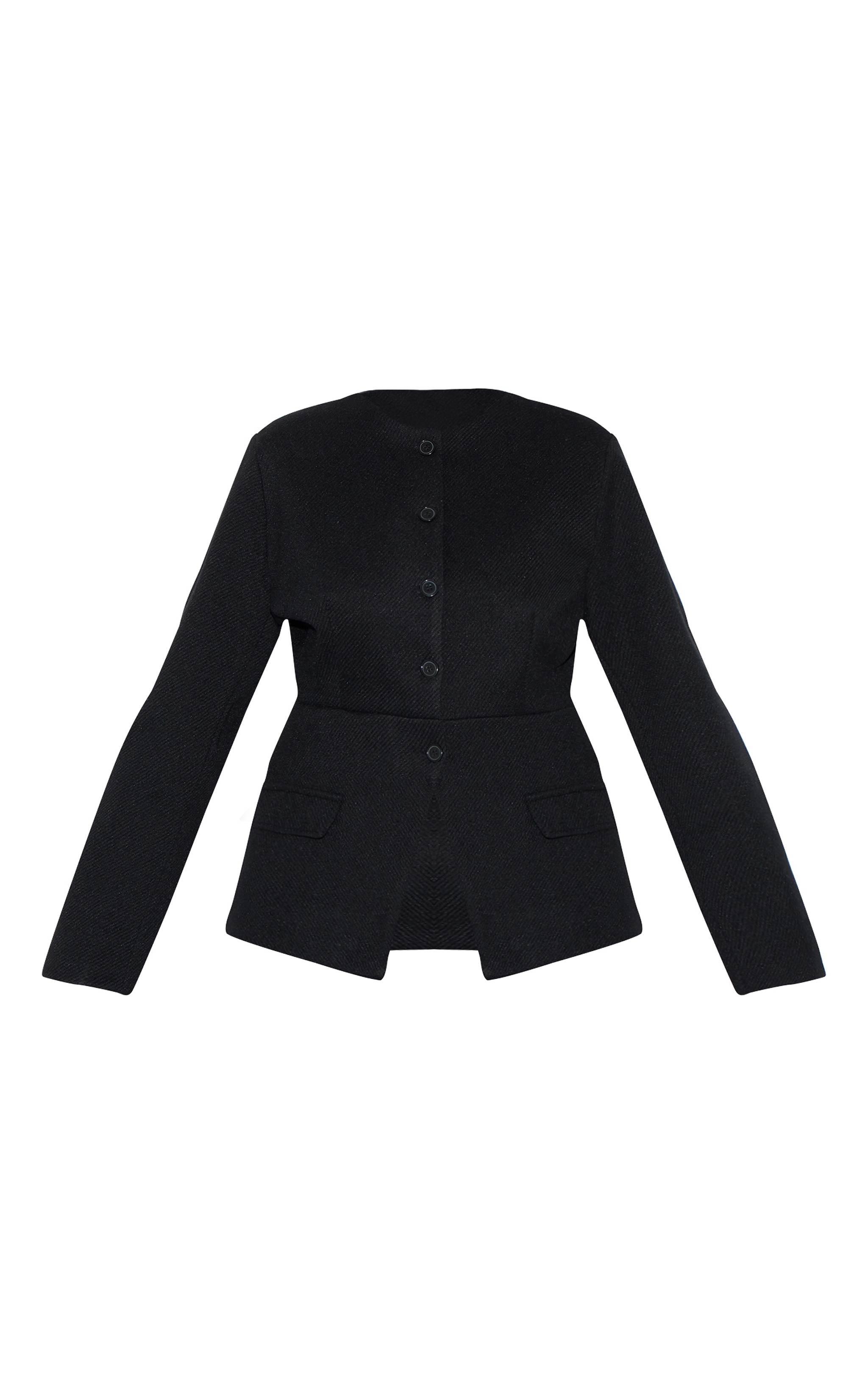 Blazer long noir boutonné et allongé sans col pour grandes tailles image 5