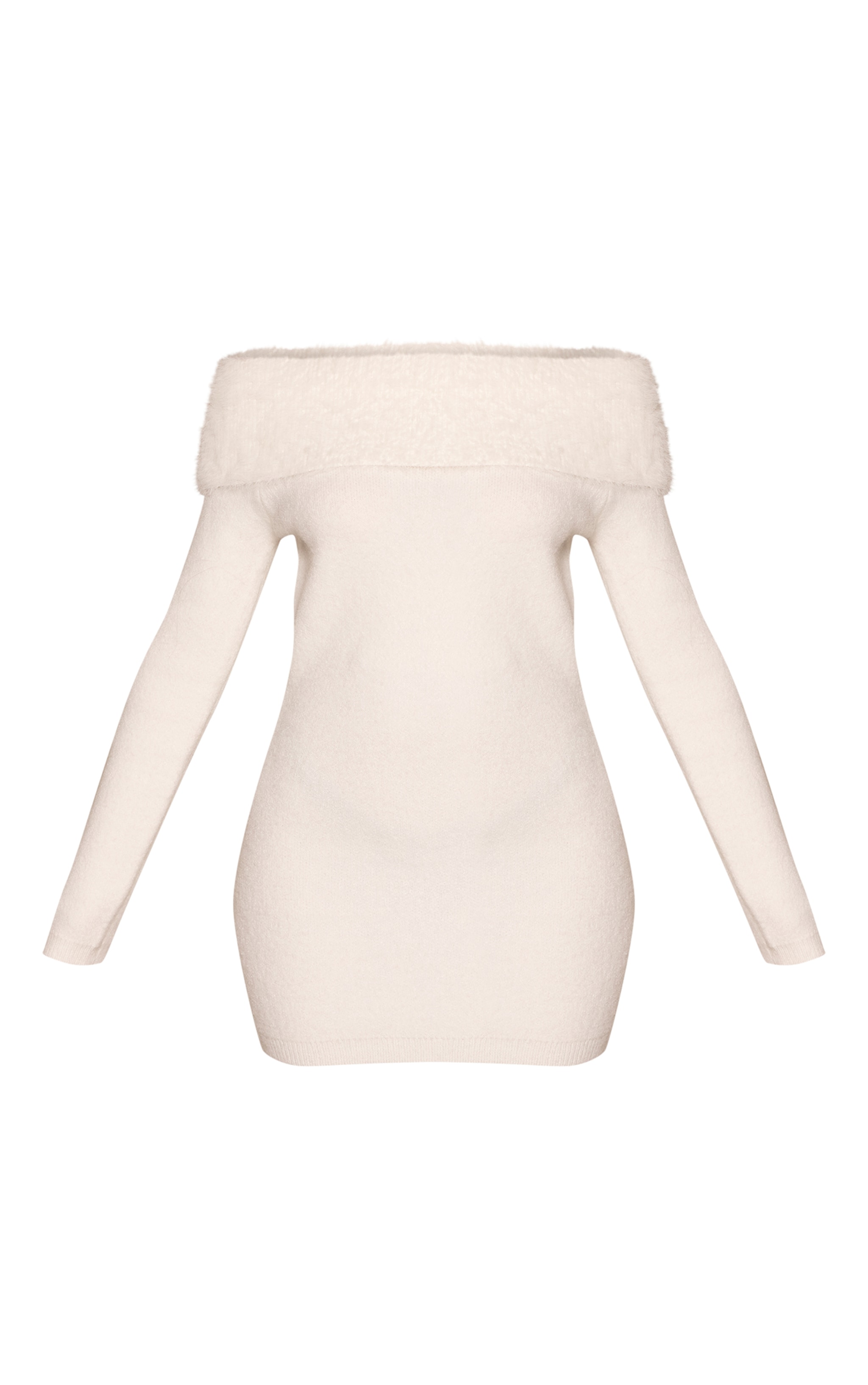 Petite Cream Fluffy Knit Off Shoulder Mini Dress image 5