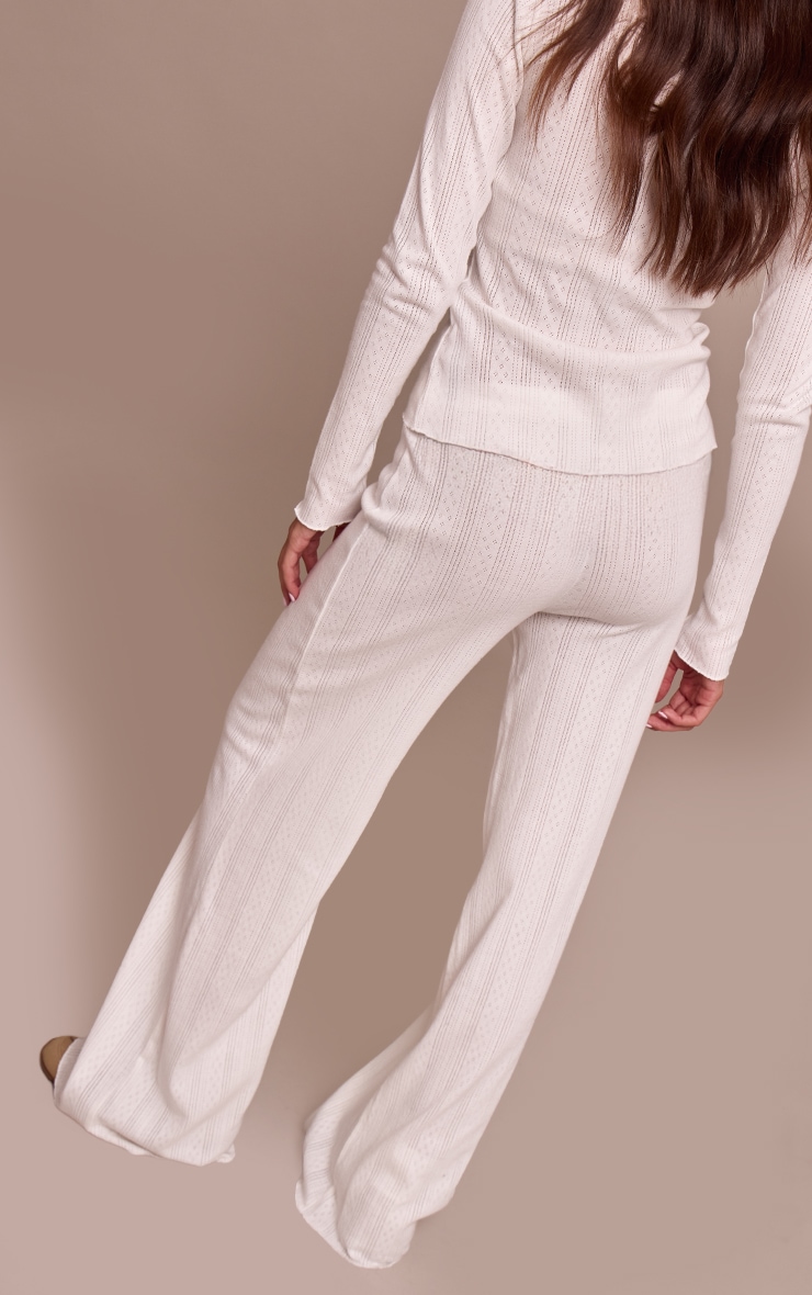 Cream Pointelle Wide Leg Pants image 3