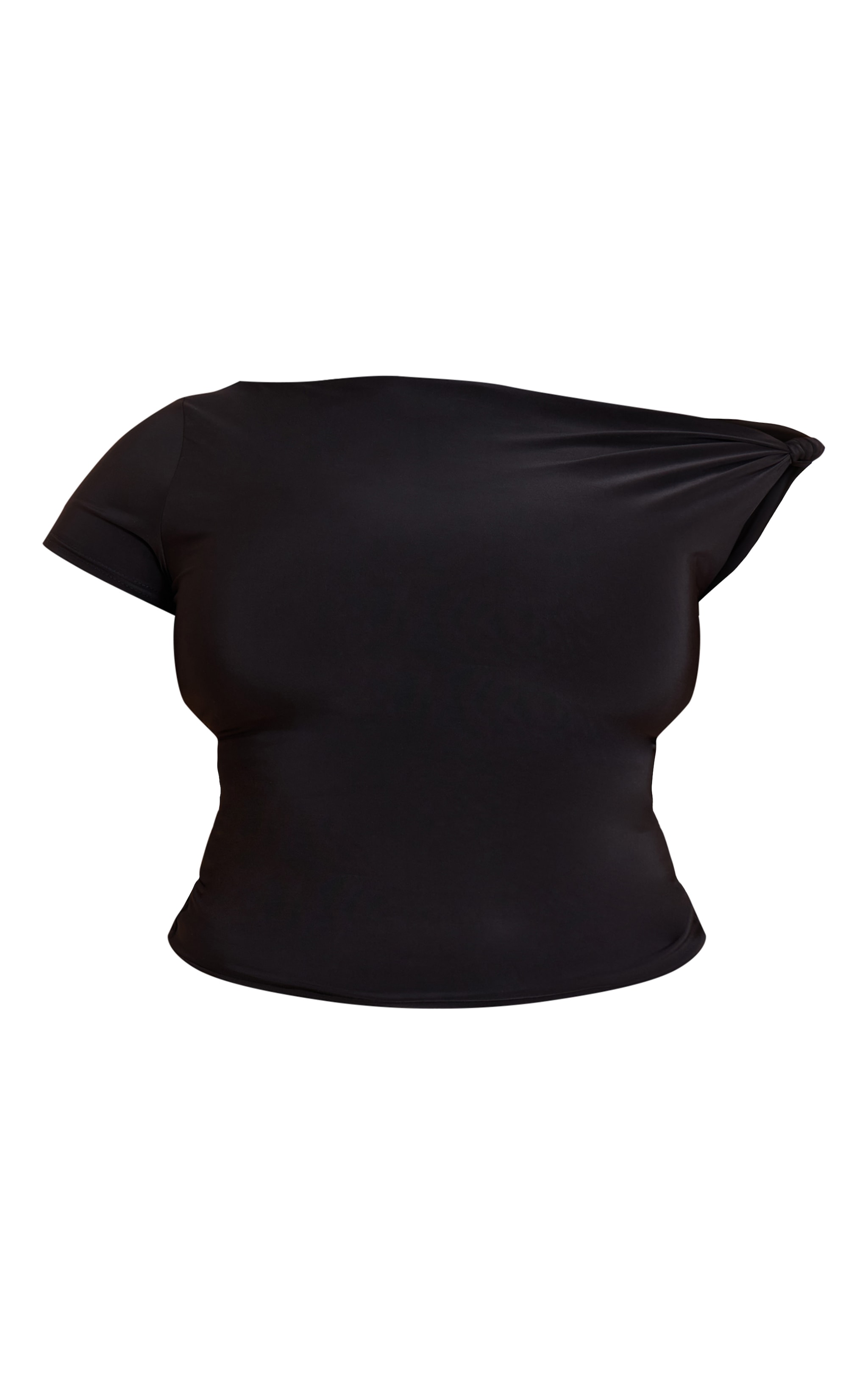 Plus Black Double Layer Slinky Asymmetric Knot Detail Long Top image 5