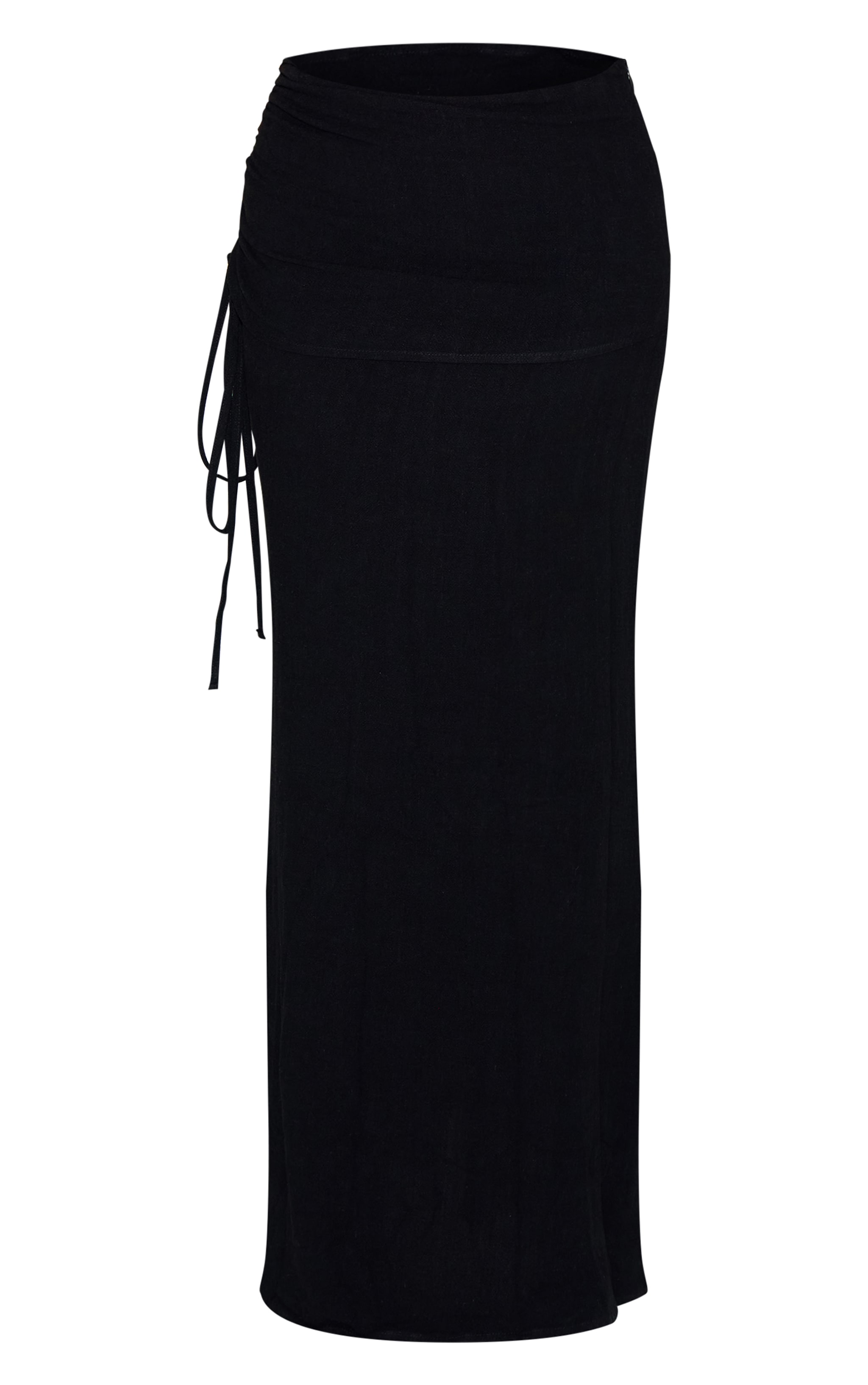Black Linen Look Ruched Waist Maxi Skirt image 5