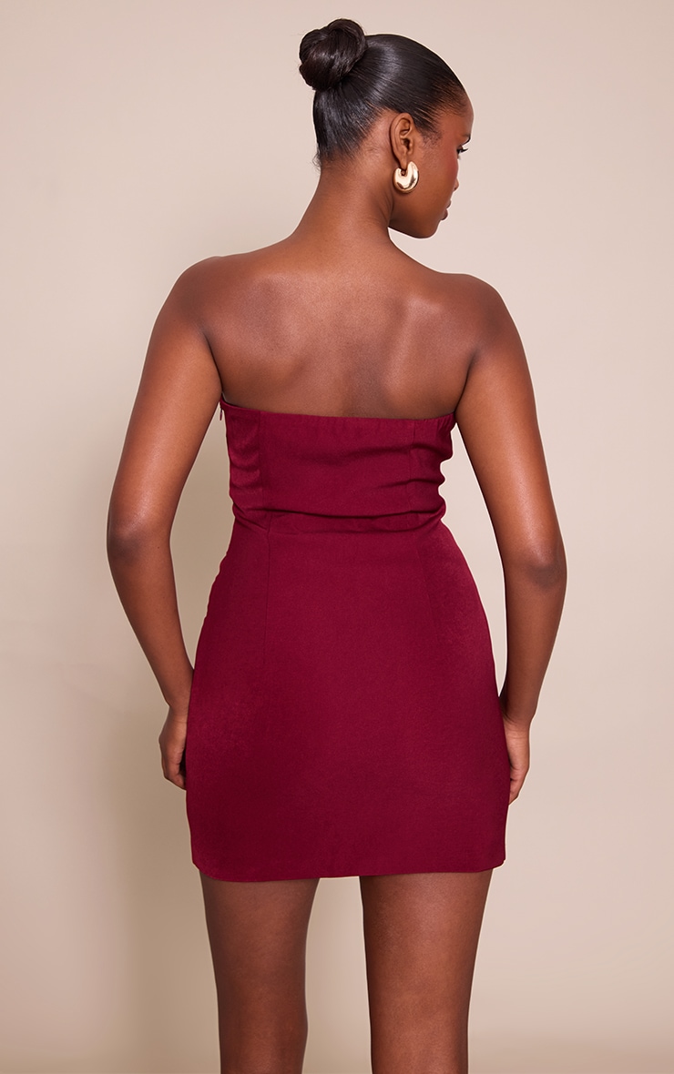 Deep Plum Trim Detail Bandeau Bodycon Dress image 2