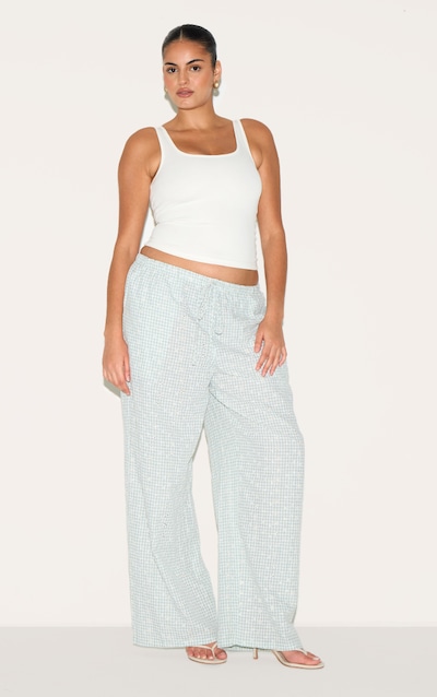 Plus Mint Gingham Broderie Embroidered Straight Leg Pants