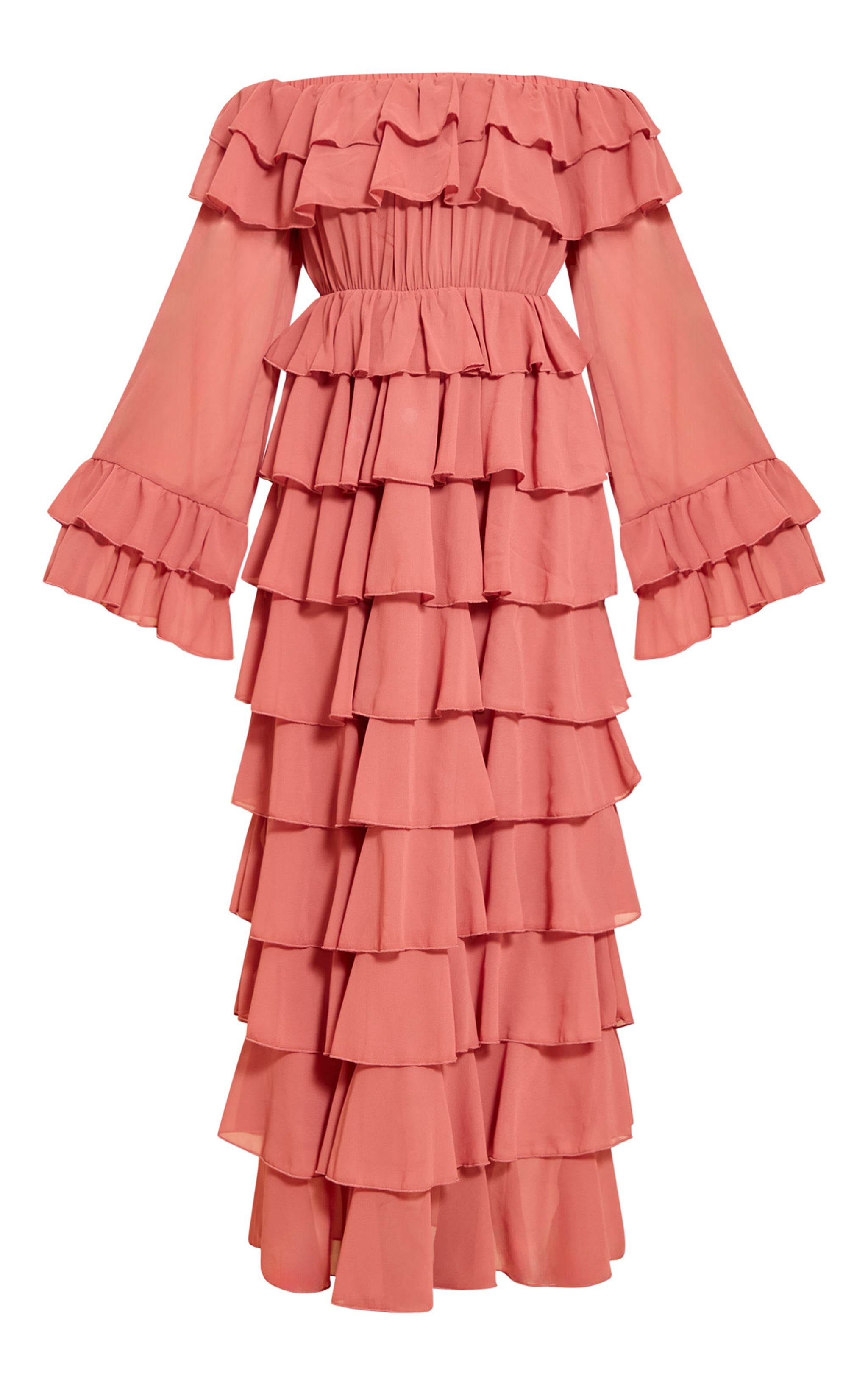 Blush Chiffon Bardot Extreme Frill Maxi Dress image 5