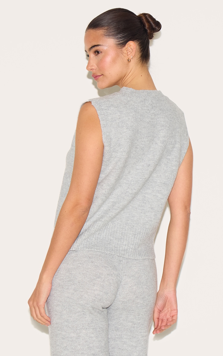 Top en maille tricot douce gris cendré chiné sans manches à col haut image 2