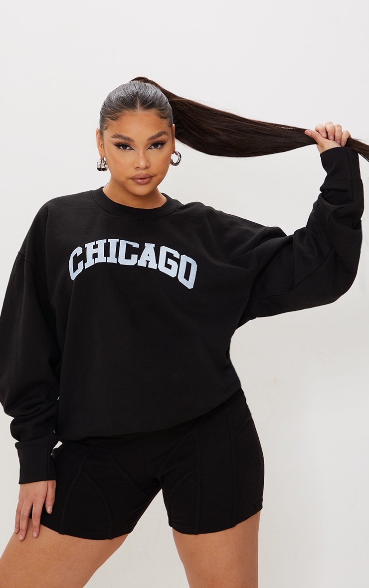 Plus Black Chicago Printed Sweatshirt image 1