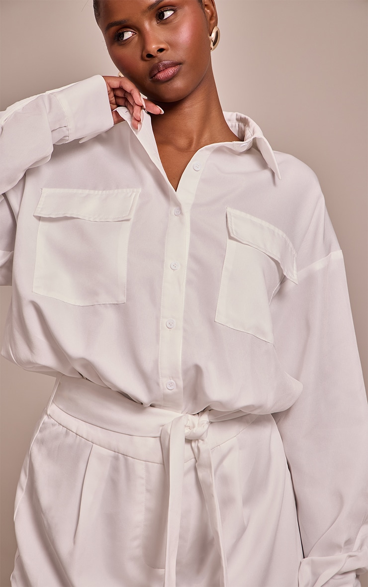 White Woven Relaxed Long Sleeve Playsuit image 1