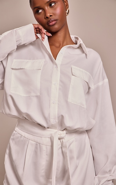 White Woven Relaxed Long Sleeve Playsuit