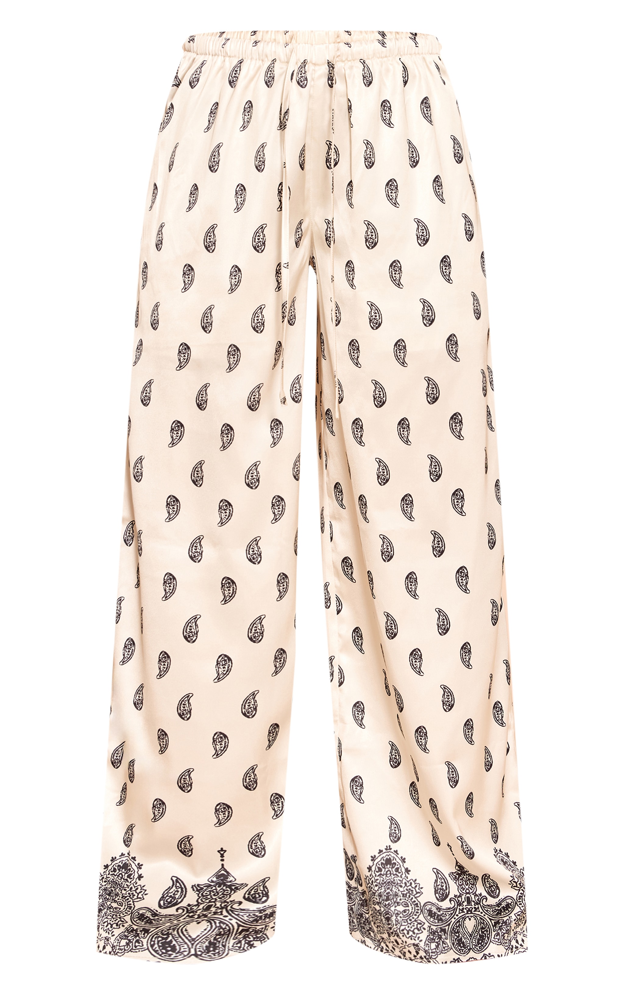 Cream Paisley Print Drawstring Extreme Wide Leg Pant image 5
