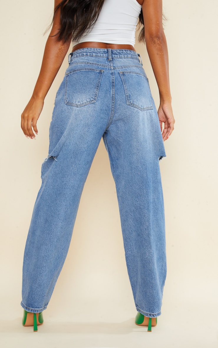 Mid wash thigh split baggy boyfriend jeans clearance