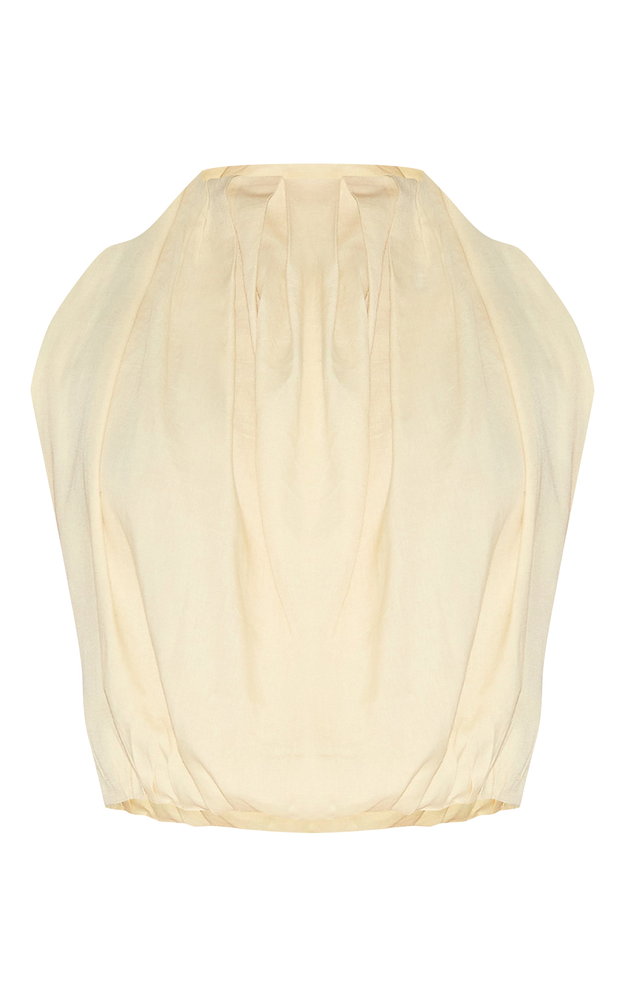 Lemon Linen Blend Highneck Backless Puffball Top image 5