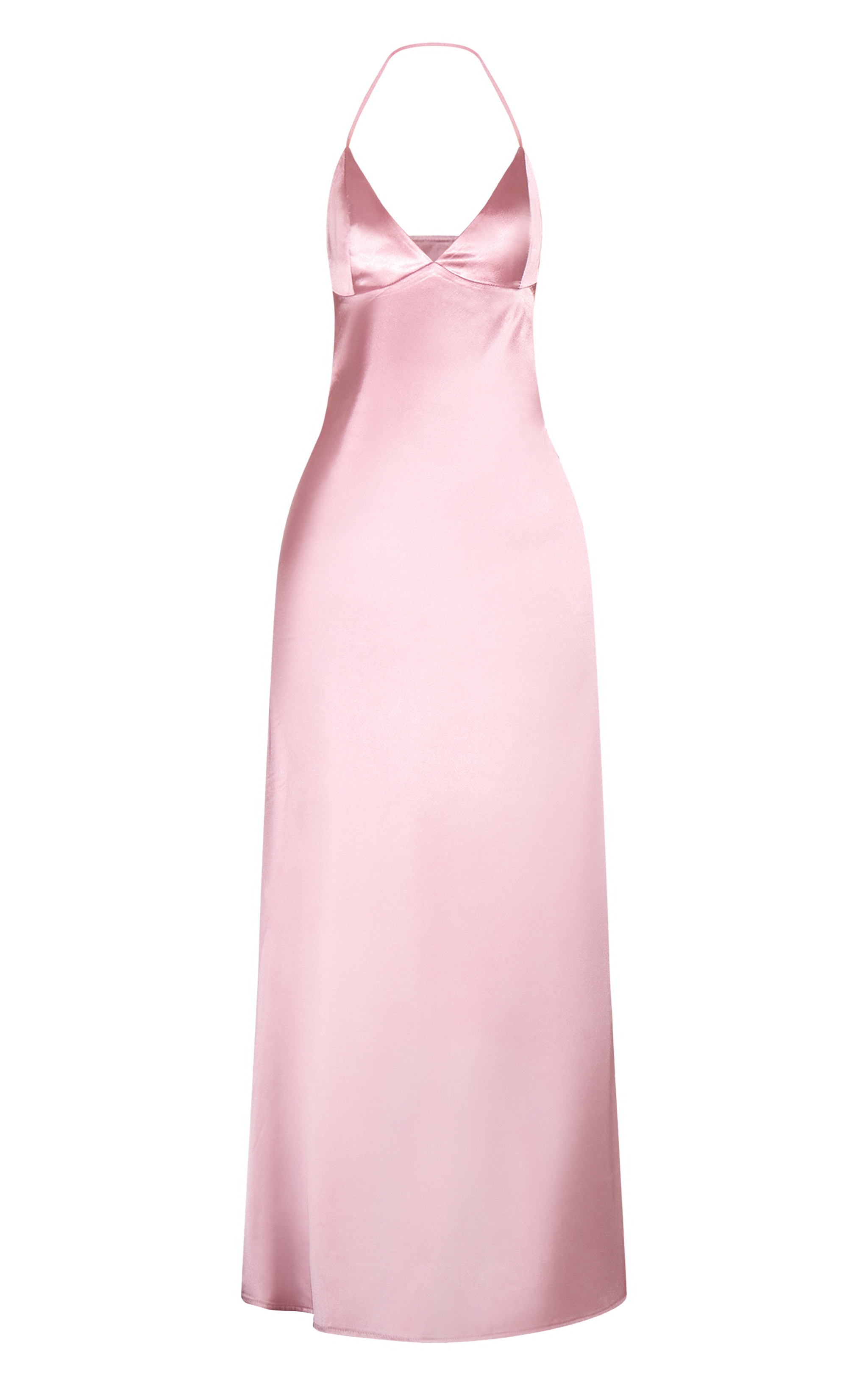 Pink Satin Low Back Maxi Slip Dress image 5