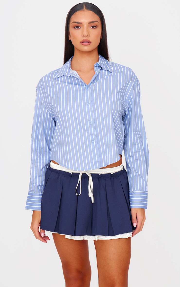 Blue Striped Contrast Collar Shirt image 1
