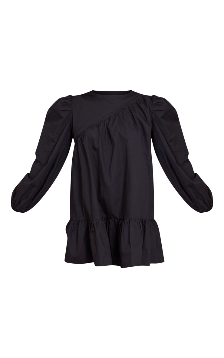  Black Asymmetric Binding Frill Hem Shift Dress image 5