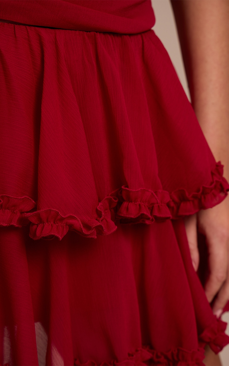 Shape Burgundy Chiffon Tiered Frill Mini Skirt image 5
