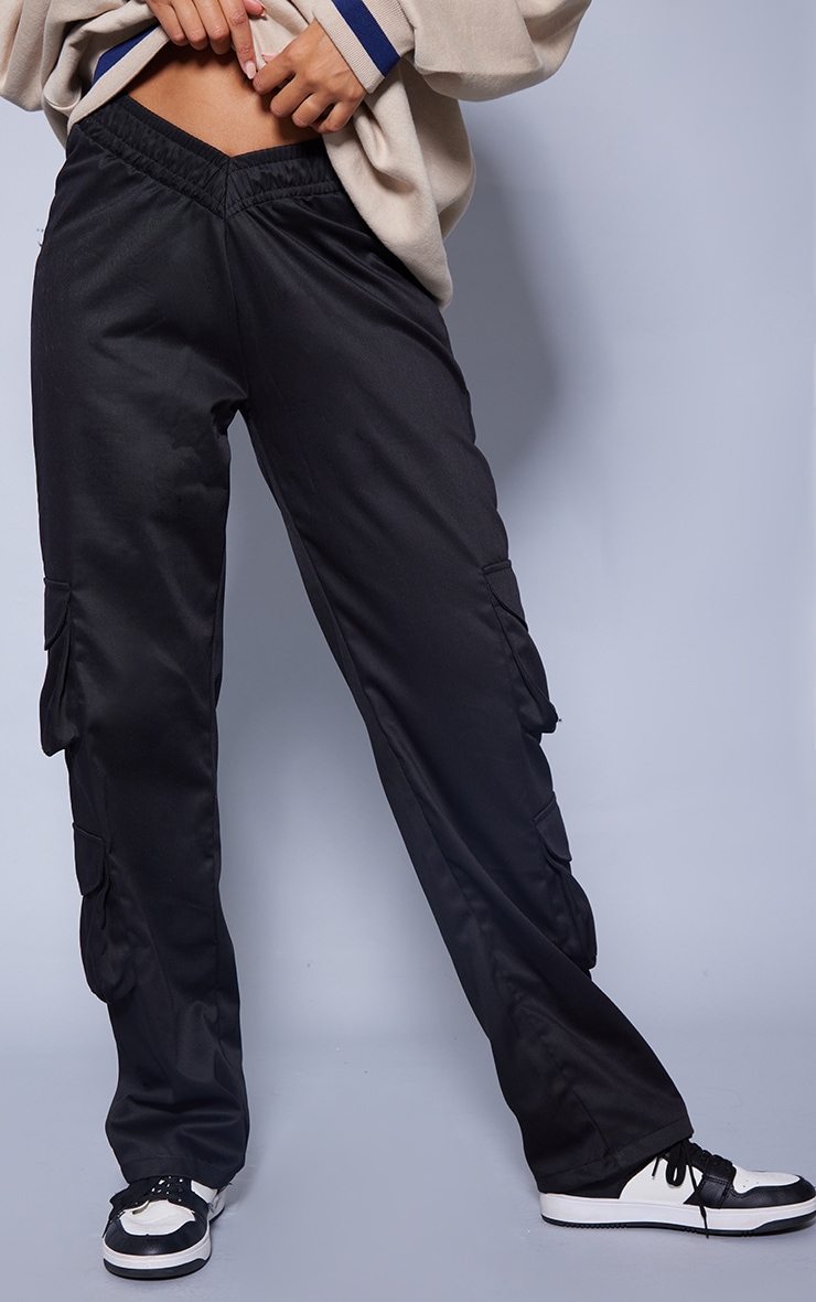 Black Low Rise VHem Cargos Bottoms PrettyLittleThing USA