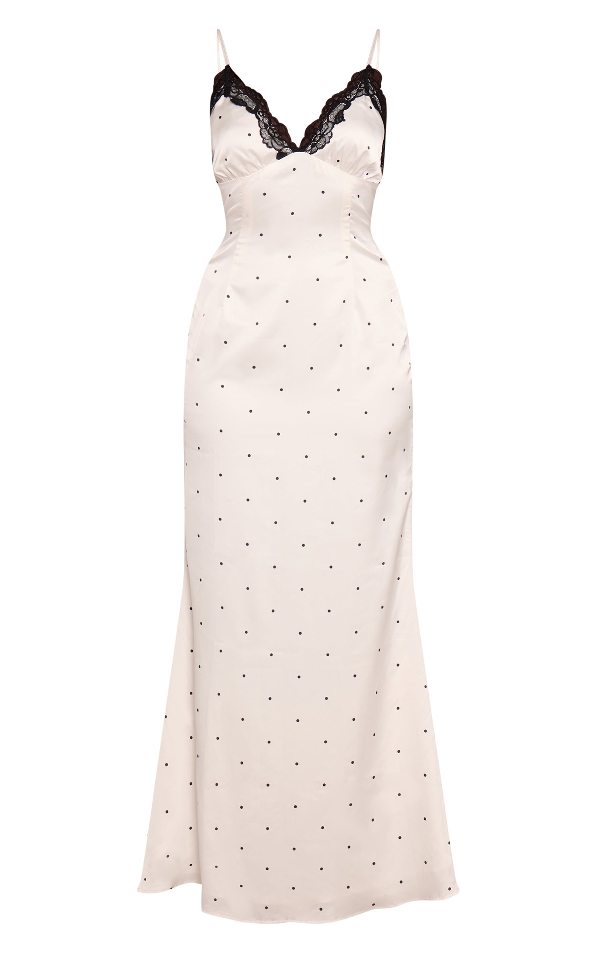 White Satin Polka Dot Lace Cup Maxi Slip Dress image 5