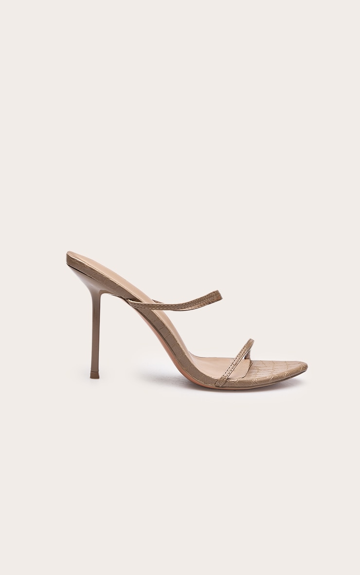 PLT Label Taupe Croc Faux Leather Barely There Point Toe High Heels image 2
