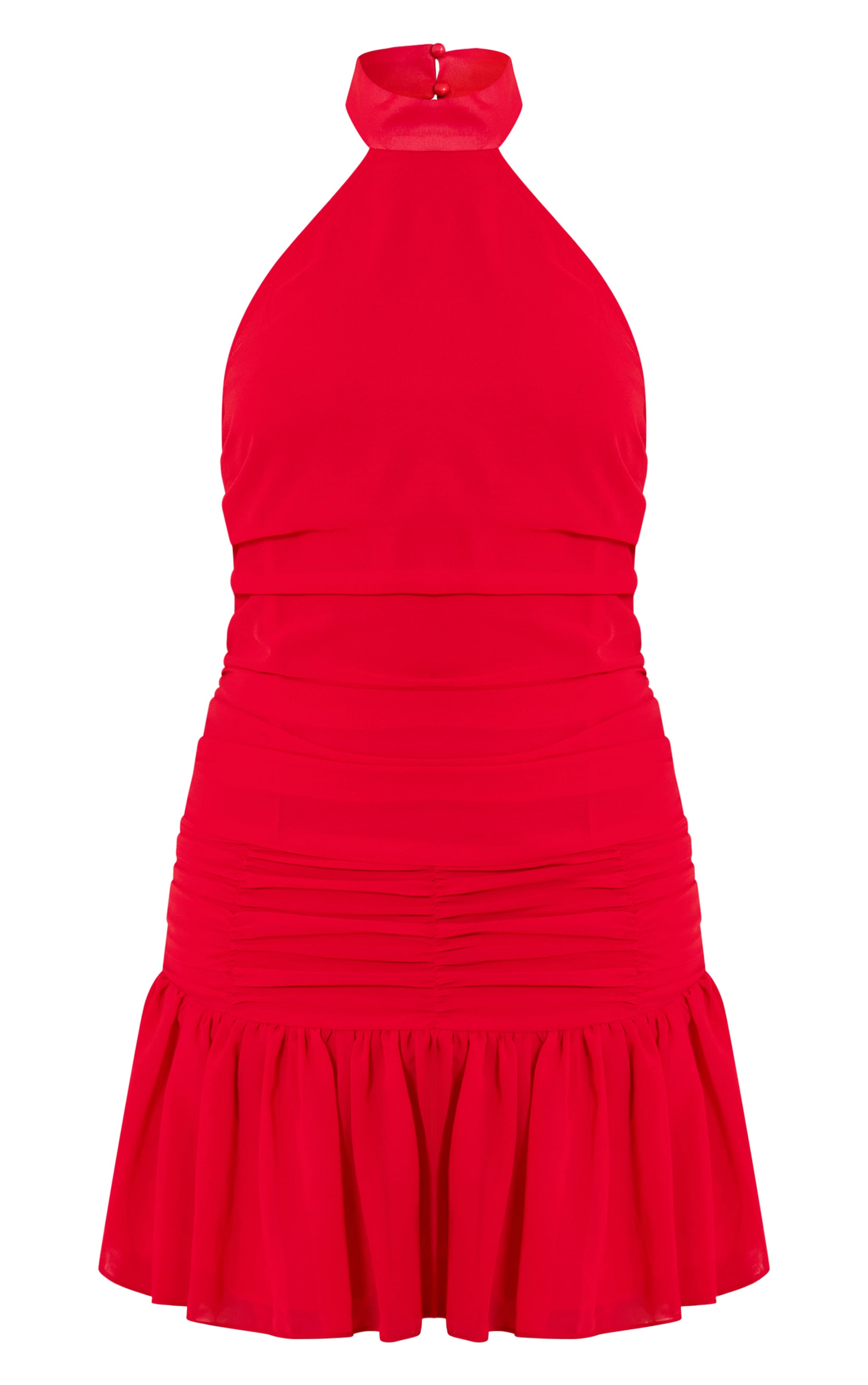 Mini robe en mousseline de soie rouge à dos nu image 5