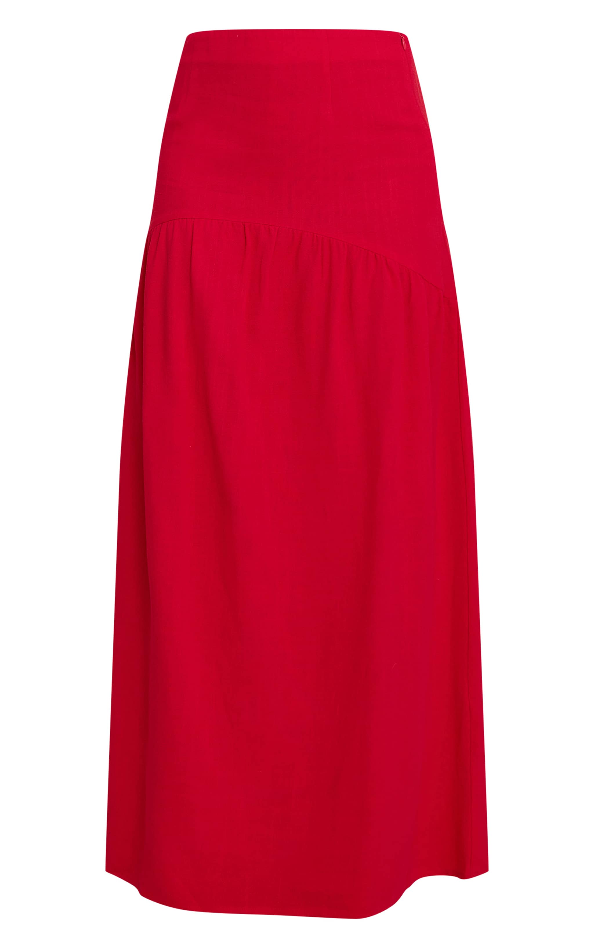 Tomato Red Seam Detail Floaty Linen Maxi Skirt image 5