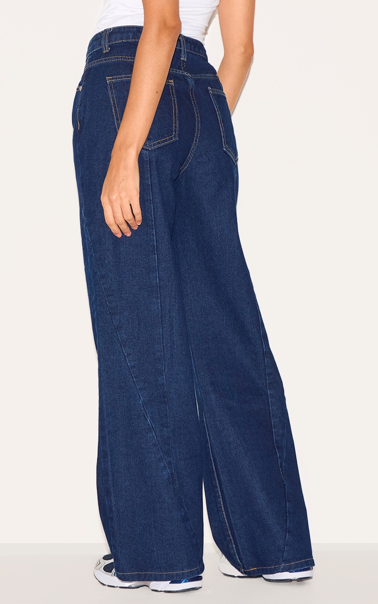 Dark Indigo Seam Detail Wide Leg Jeans image 3