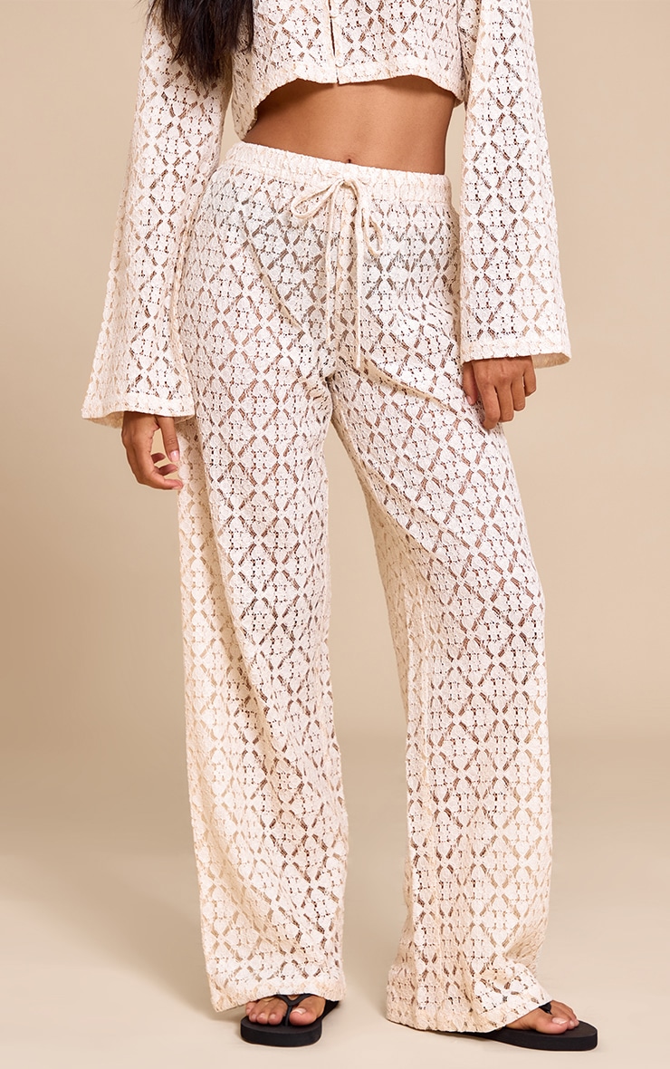 Cream Lace Straight Leg Pants image 2
