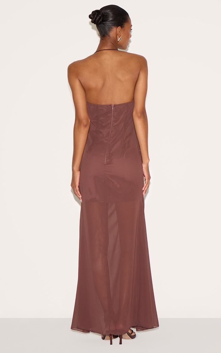 Chocolate Chiffon Asymmetric Ruched Maxi Dress image 2