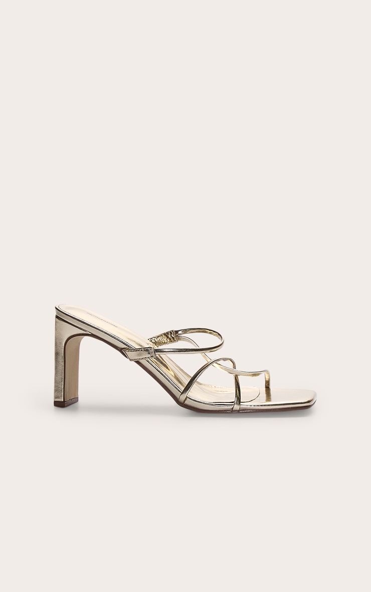 Gold Pu Square Toe Thin Block High Heeled Mules image 1