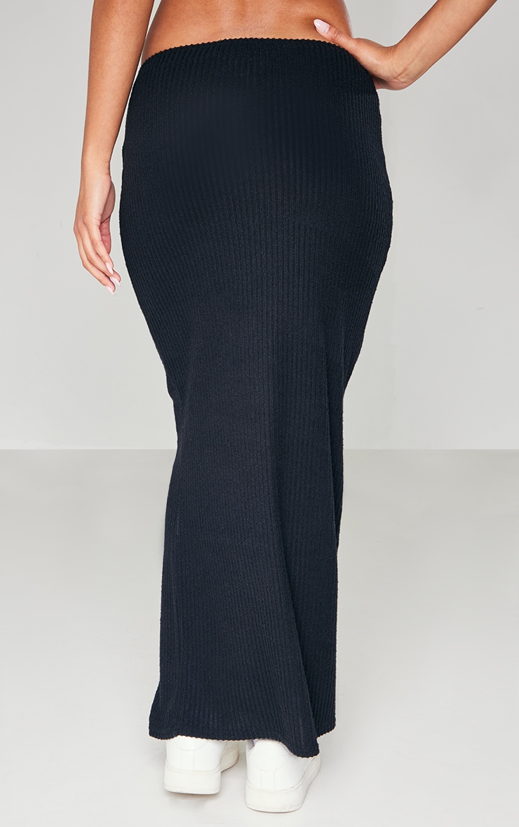 Black Brushed Rib Low Rise Maxi Skirt image 3