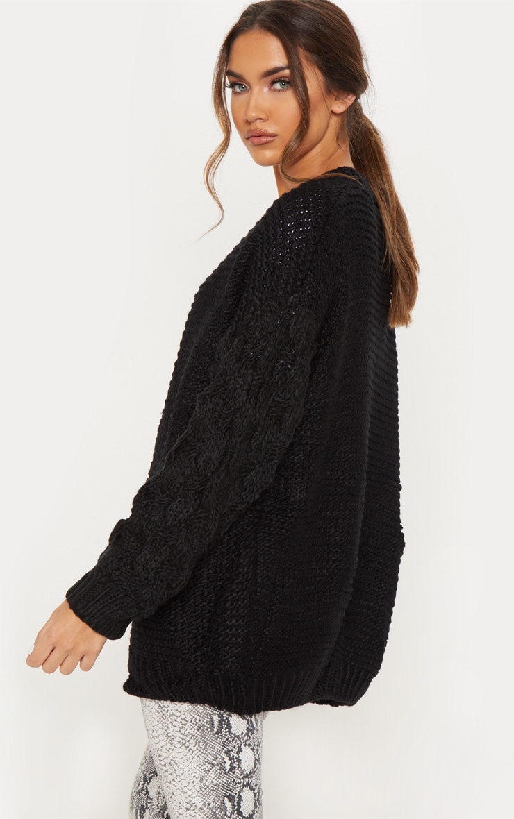 Black Contrast Knit Cardigan image 2