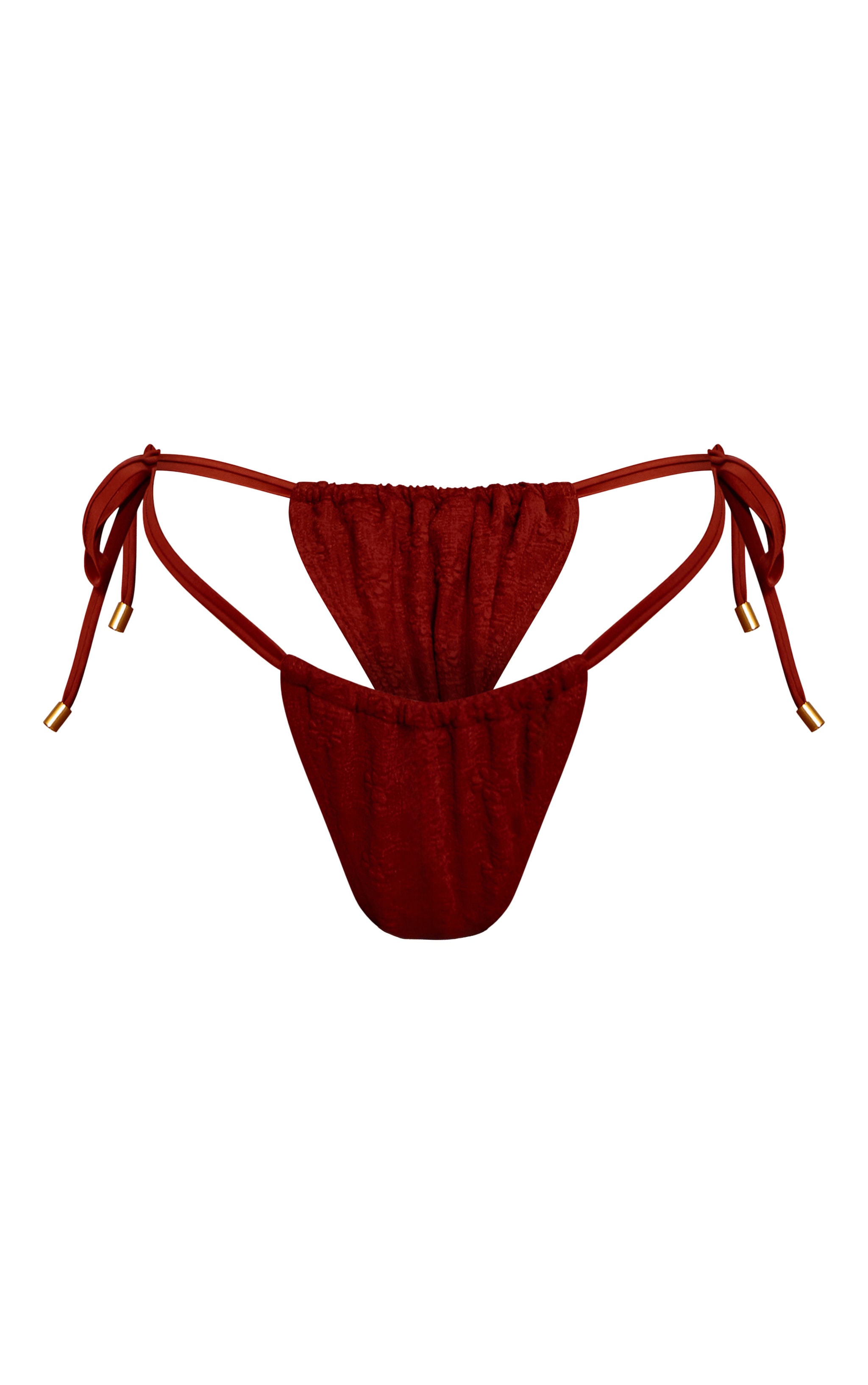 Rust Textured Floral Tie Side Bikini Bottoms image 5