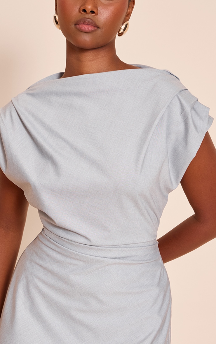 Blue Woven Tailored Boxy Cinched Waist Mini Dress image 4