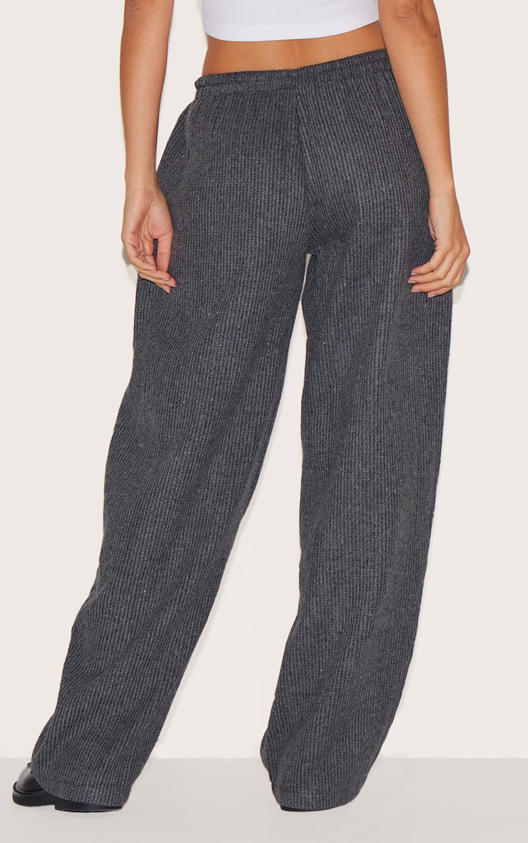 Charcoal Textured Low Rise Drawstring Straight Leg Pants image 3